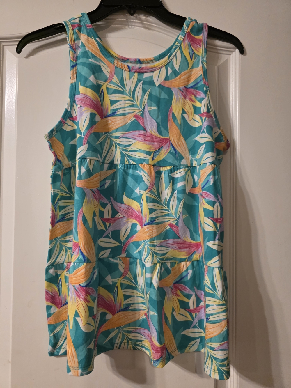 wonder nation Turquoise Floral Tank Top with Yellow & Pink Leaves